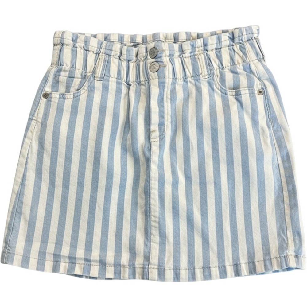 Justice Girls Blue White Striped Denim Paperbag Waist Mini Skirt‎ Size 12